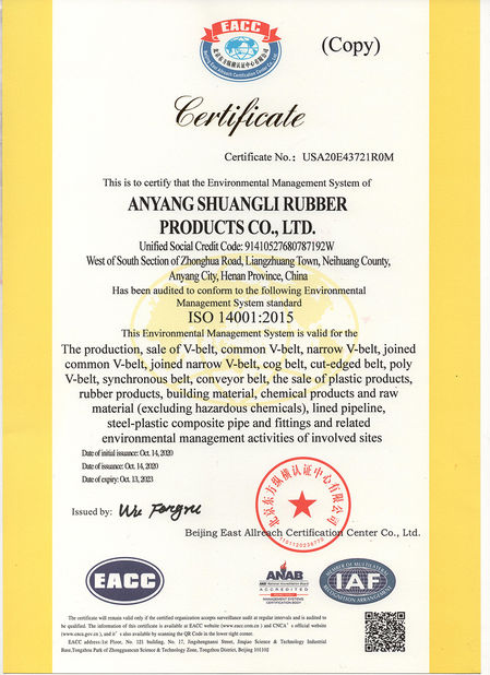 Chine Henan Shuangli Rubber Co., Ltd. Certifications